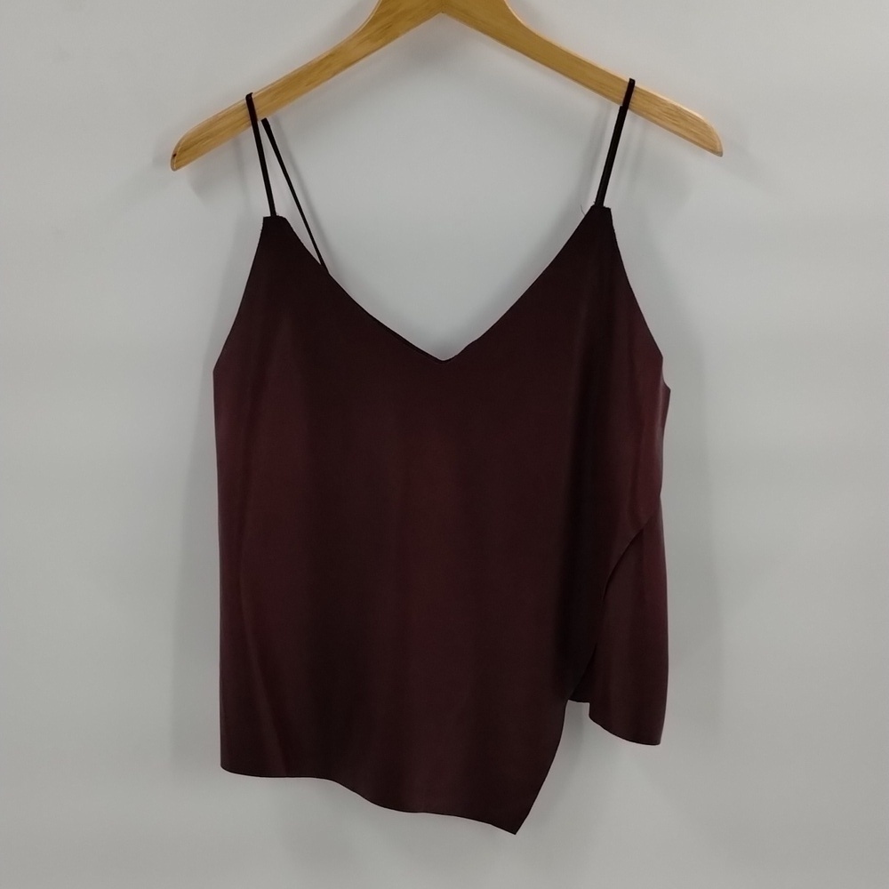 DO + BE deep burgundy faux leather asymmetrical tank stretch back size small